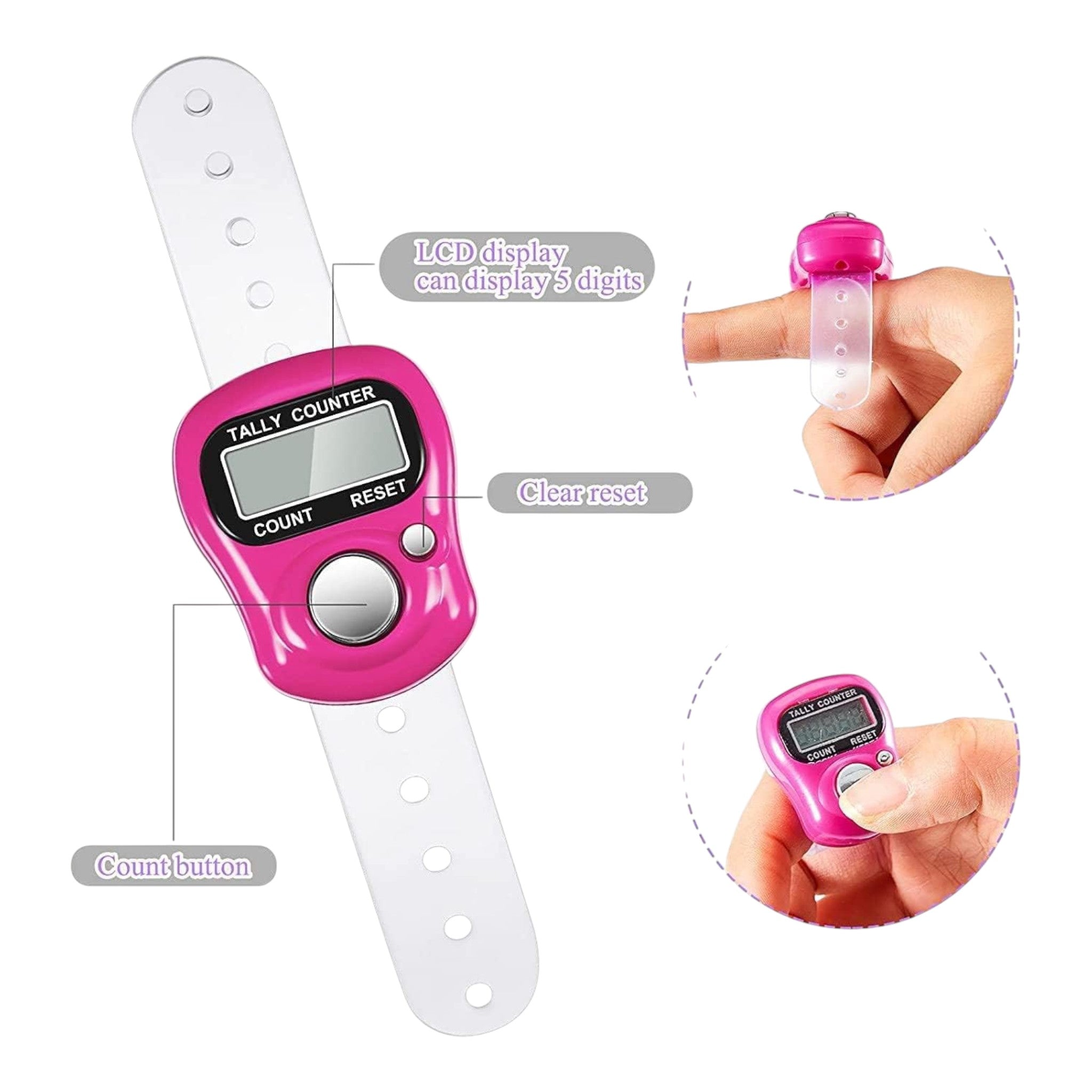 Electronic Finger Counter, Resettable Hand Tally, 5 Digit Number and LCD Electronic Digital Display, Handheld Clicker Counting 6pcs Set