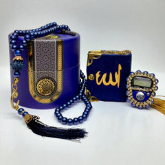 Velvet Mini Quran with Pearl Digital Tasbeeh and 99 beads tasbeeh in Decorative Cylinder Gift Box | Perfect Islamic Gift for Eid, Weddings, Engagements & Special Occasions