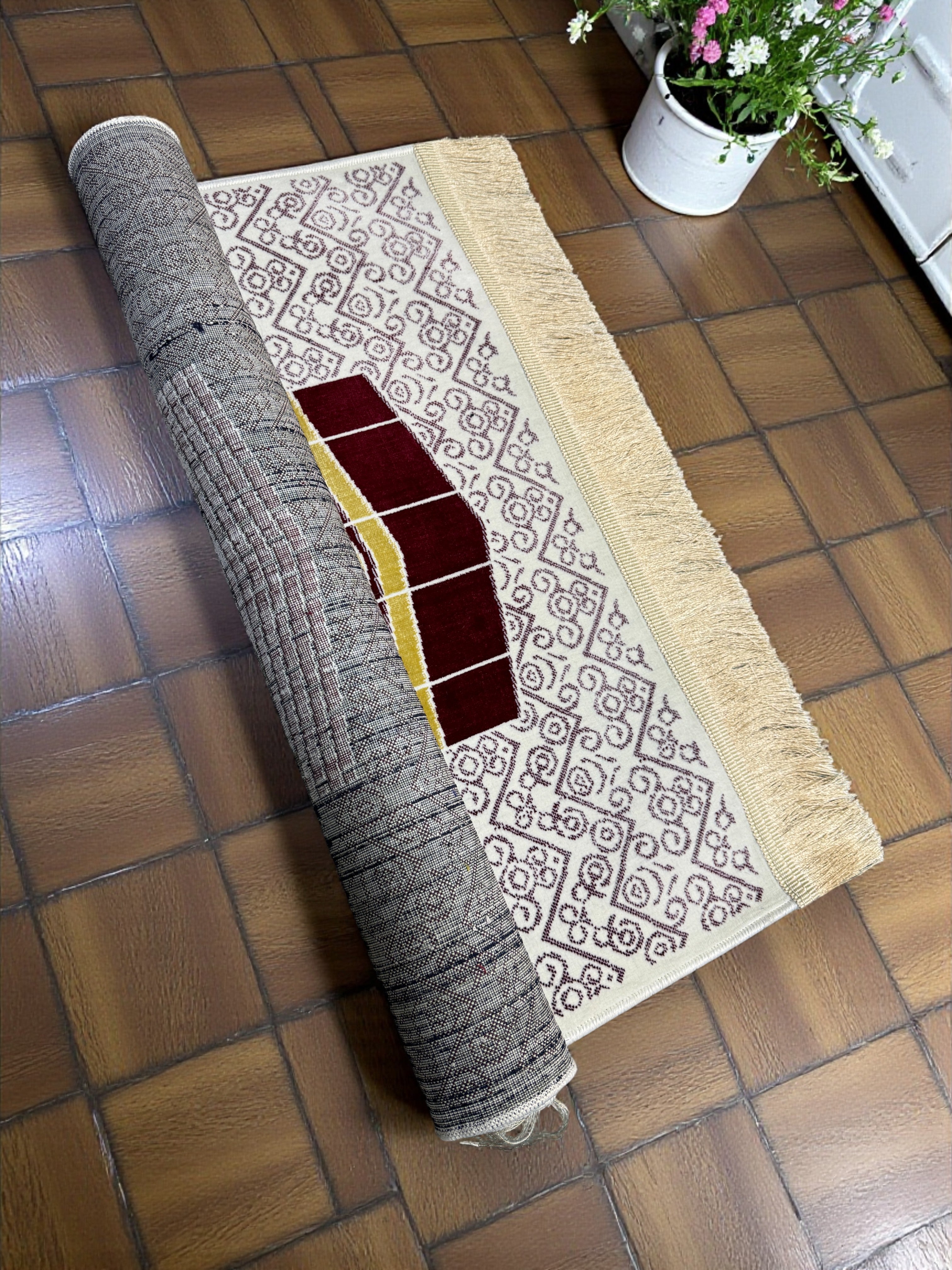 Islamic Prayer Rug/Janamaz – Soft Velvet Prayer Mat with Traditional & Kaaba Designs, Lightweight, Comfortable, Made in Turkey (70 x 110 cm) (Navy Blue-Kabah)