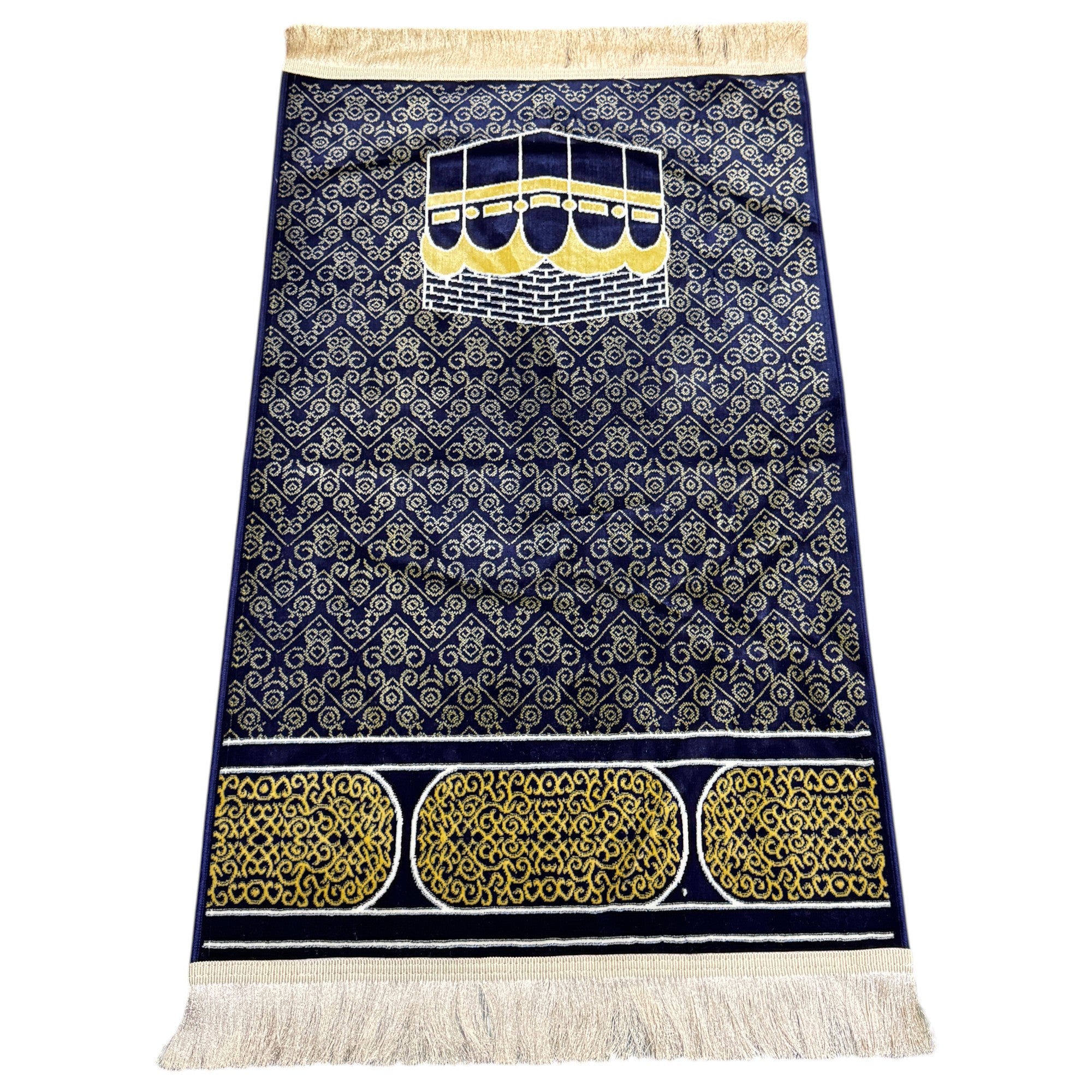 Islamic Prayer Rug/Janamaz – Soft Velvet Prayer Mat with Traditional & Kaaba Designs, Lightweight, Comfortable, Made in Turkey (70 x 110 cm) (Navy Blue-Kabah)
