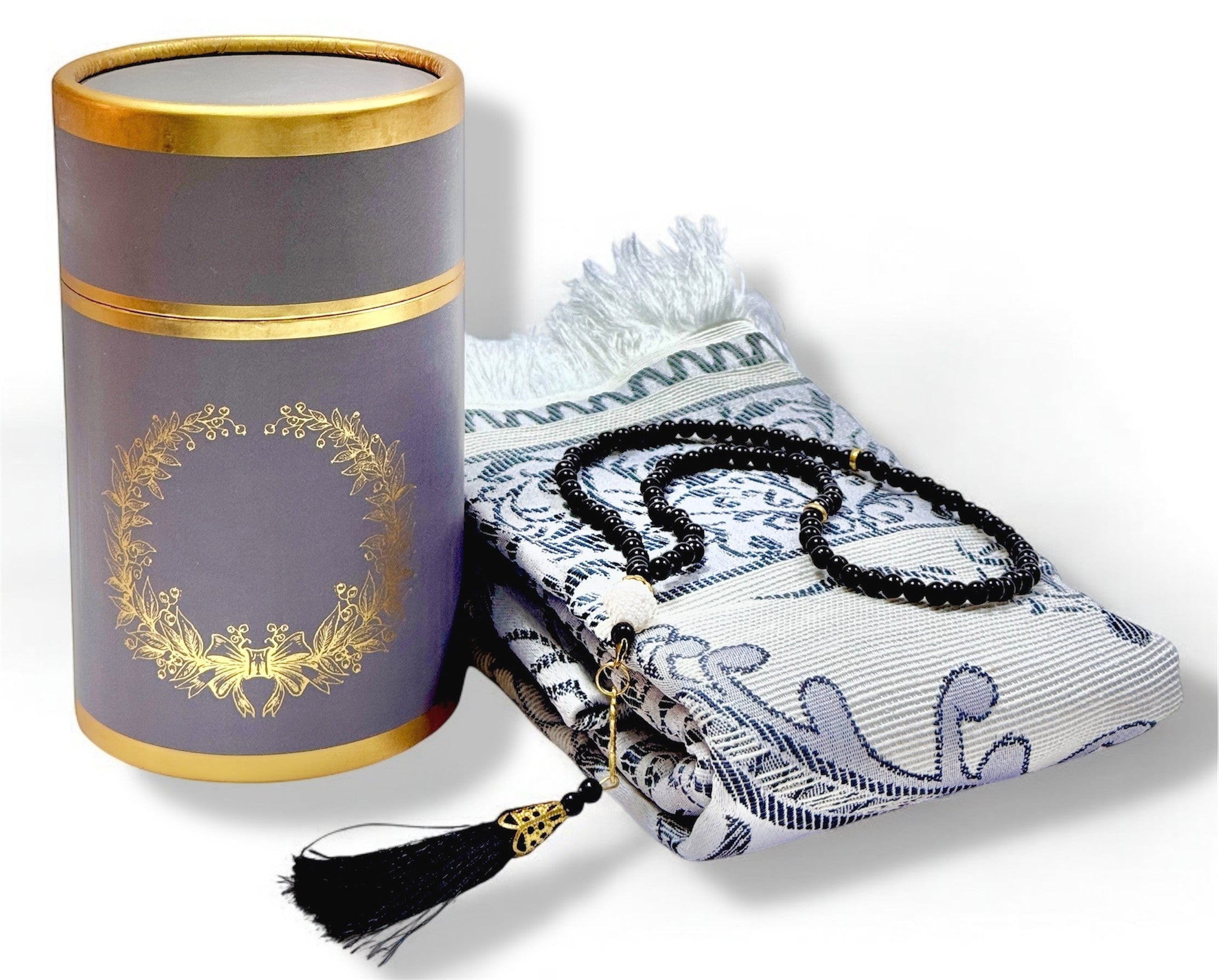 Box Prayer Rug Gift Set – Sajadah Janamaz with Elegant Cylinder Gift Box