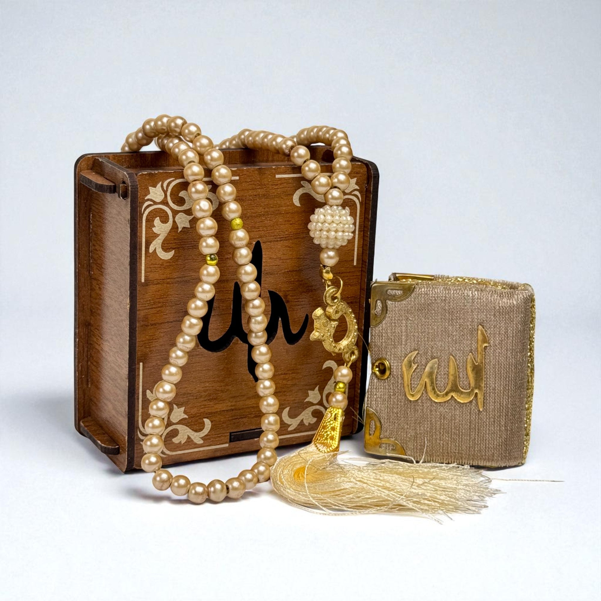 Islamic Prayer Beads Set with Decorative Wooden Box, 2-Piece Degital Tasbih with 99-Beads, Best for Wedding, hajj, umrah, Special days, هدية تسبيح فاخرة, مصحف,