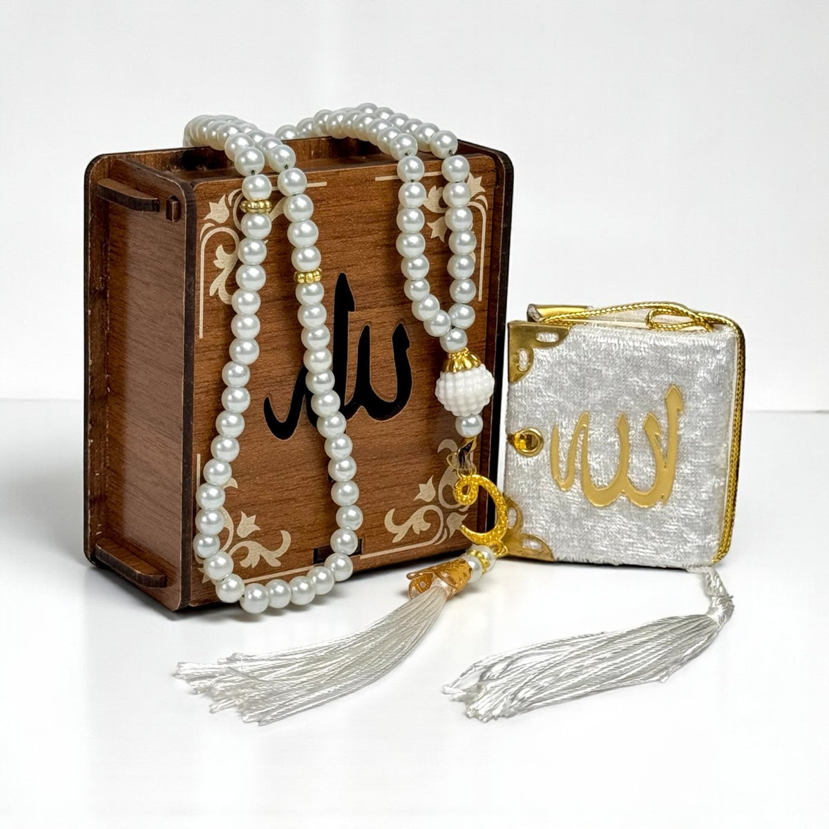 Islamic Prayer Beads Set with Decorative Wooden Box, 2-Piece Degital Tasbih with 99-Beads, Best for Wedding, hajj, umrah, Special days, هدية تسبيح فاخرة, مصحف,