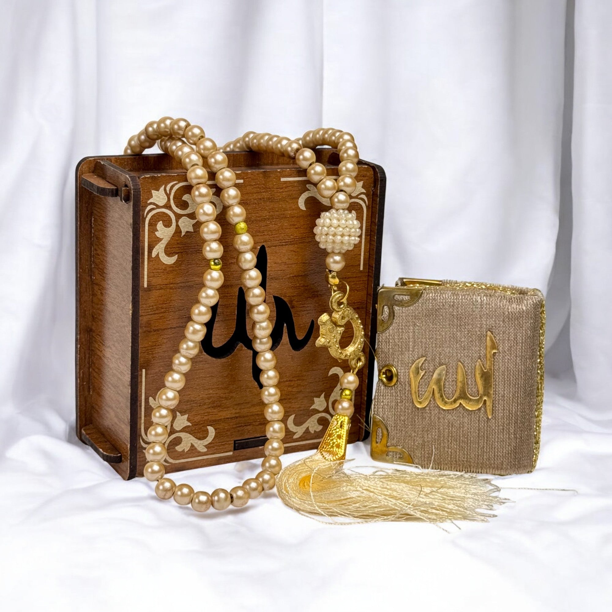 Islamic Prayer Beads Set with Decorative Wooden Box, 2-Piece Degital Tasbih with 99-Beads, Best for Wedding, hajj, umrah, Special days, هدية تسبيح فاخرة, مصحف,